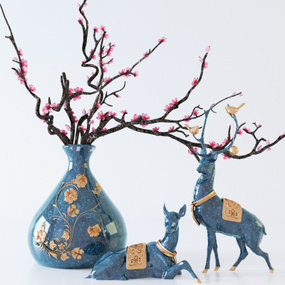 新中式装饰鹿花瓶摆件3d模型