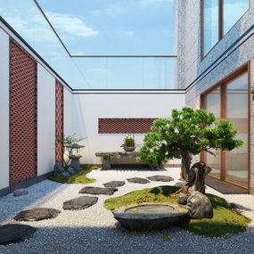 新中式庭院花园3d模型