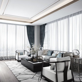 上上国际设计 新中式客厅3d模型
