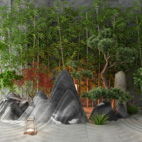 现代假山竹子园艺小品3d模型