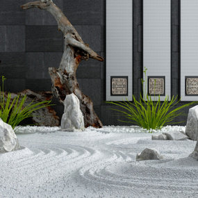 新中式园林景观枯山水石3d模型