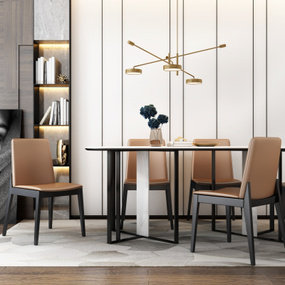 现代黑色金属边餐桌椅3d模型