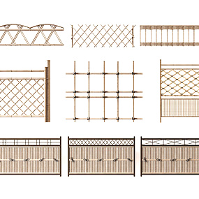新中式篱笆围栏木栅栏3d模型
