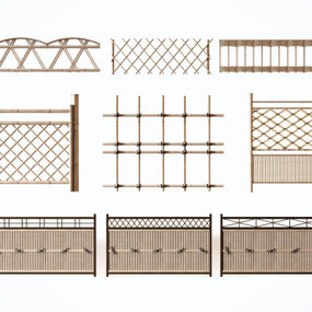 新中式篱笆围栏木栅栏3d模型