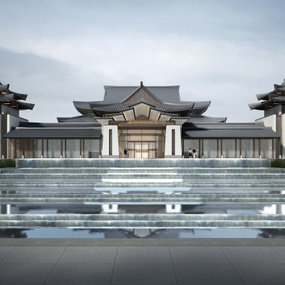新中式酒店会所建筑外观3d模型