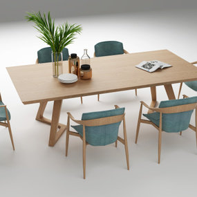 现代木质餐桌椅组合3d模型