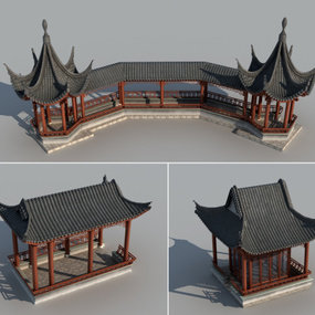 中式古建凉亭长廊3d模型