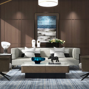 金秋软装设计 现代布艺沙发组合3d模型