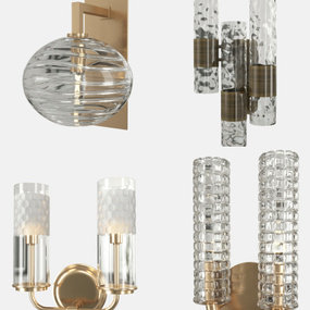 现代金属玻璃壁灯组合3d模型