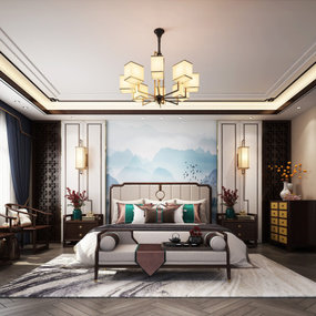 中式主人房卧室3d模型