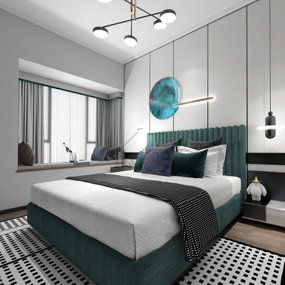 GNU金秋设计 现代卧室双人床3d模型