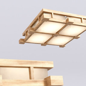 日式实木吸顶灯3d模型