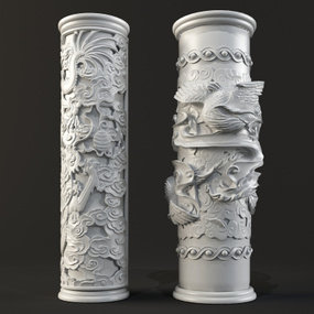 中式雕花柱子3d模型