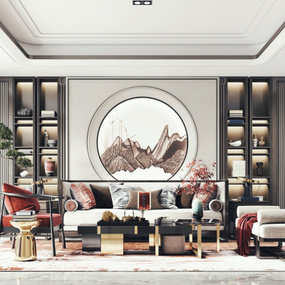 新中式轻奢客厅3d模型