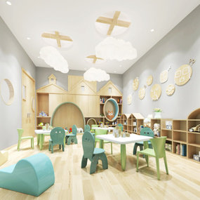 现代幼儿园阅览室3d模型