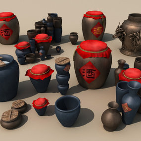 中式酒坛陶罐陶瓷3d模型