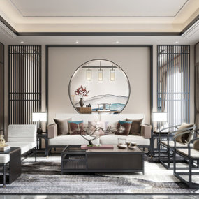 新中式客厅沙发组合3d模型