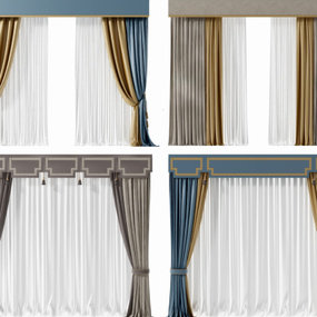 现代布艺窗帘组合3d模型