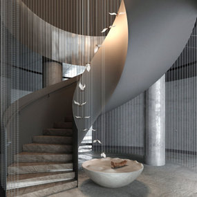 唐忠汉设计 现代高级灰旋转楼梯3d模型