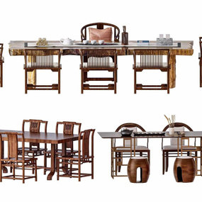 中式茶桌椅组合3d模型