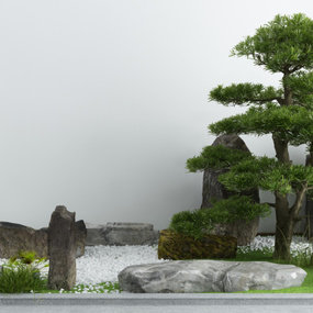 新中式景观树假山园艺小品3d模型