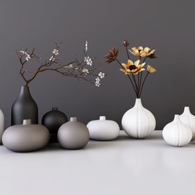 新中式陶瓷花瓶罐子摆件组合3d模型