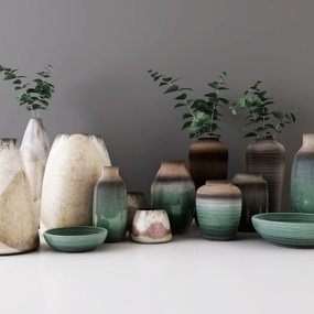 新中式陶瓷花瓶罐子组合3d模型