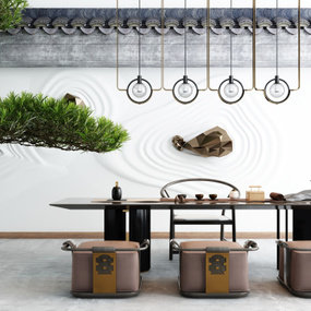 新中式庭院禅意茶桌椅3d模型