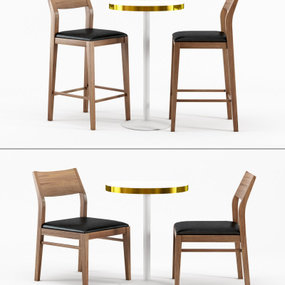 现代实木吧椅餐椅组合3d模型