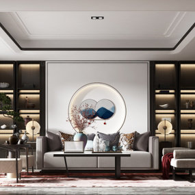 新中式实木布艺沙发组合3d模型