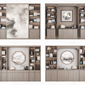 新中式实木装饰柜组合3d模型