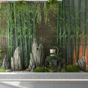新中式竹子假山园艺小品3d模型