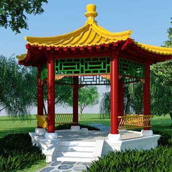 中式古建六角亭3D模型
