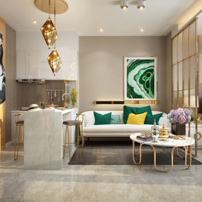 现代轻奢公寓卧室客厅餐厅3d模型