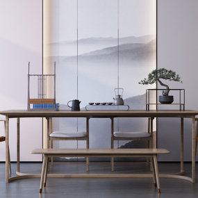 新中式实木泡茶桌椅3d模型