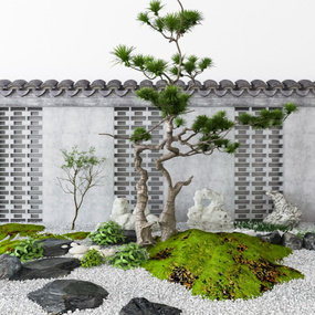 新中式松树石头园艺小品3d模型
