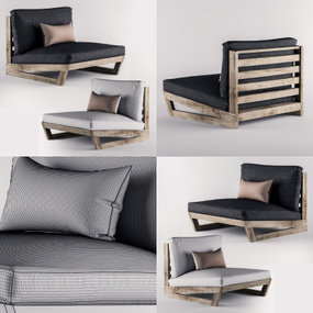 现代原木布艺休闲沙发3d模型