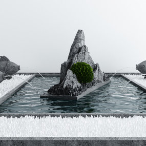 新中式庭院假山水景3d模型