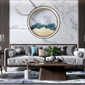 新中式布艺组合沙发3d模型