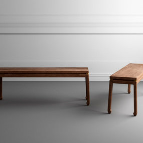 中式实木长条板凳3d模型