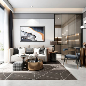 现代公寓卧室客厅餐厅卫生间3d模型