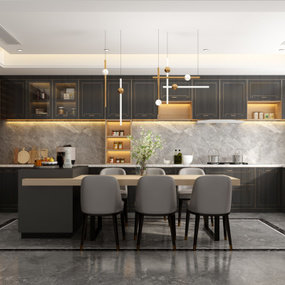 新中式轻奢厨房中岛台3d模型