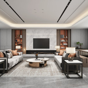 新中式客厅茶室3d模型
