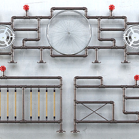 工业风铁艺管道护栏3d模型