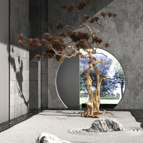 新中式枯树景观小品 3d模型