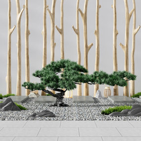 新中式松树假山景观小品3d模型