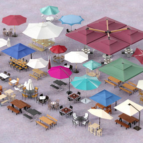 现代遮阳伞户外桌椅3d模型