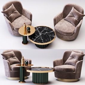 现代绒布单人沙发茶几3d模型