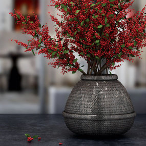 现代泥质灰花瓶花卉3d模型
