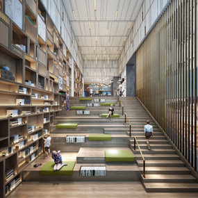 现代图书馆阶梯阅览区3d模型